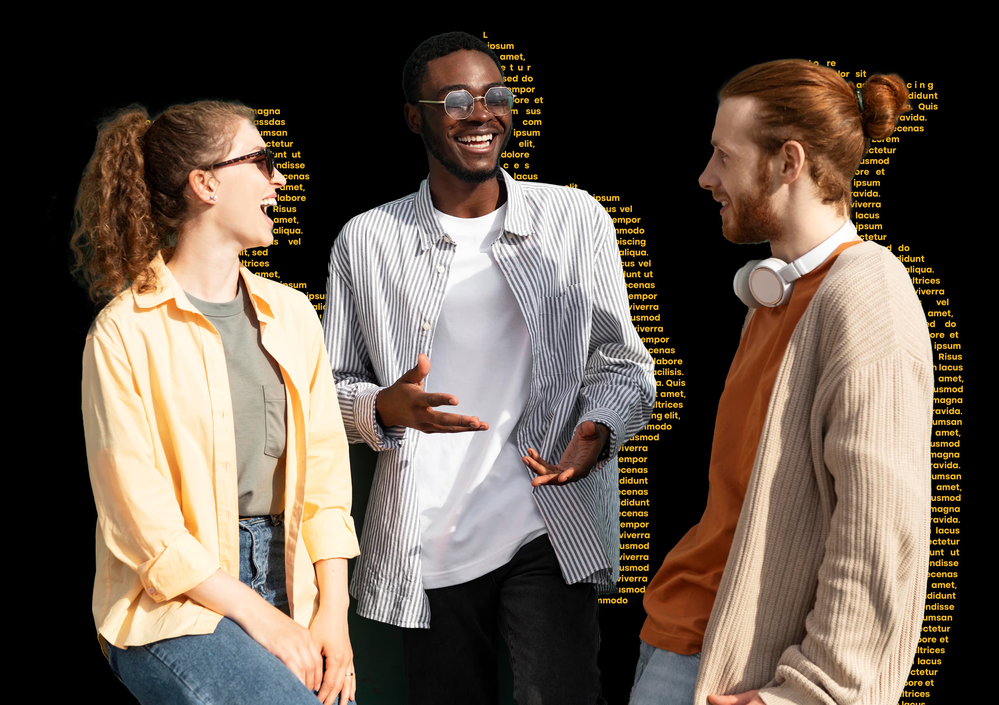 Imagem de três pessoas dialogando e sorrindo.